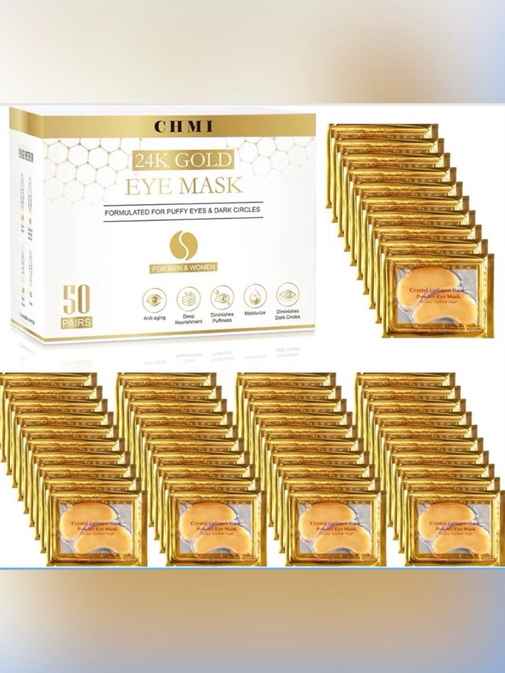 CHMI 24K Gold Eye Mask – 50 Pairs | Hydrating Under Eye Patches